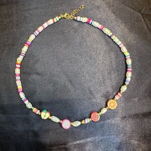 Summer Necklace with Cultivated Pearls and Polymer Flat Beads